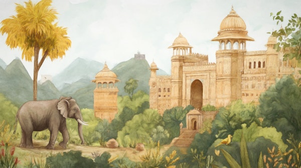 Royal Palace Garden With Elephant