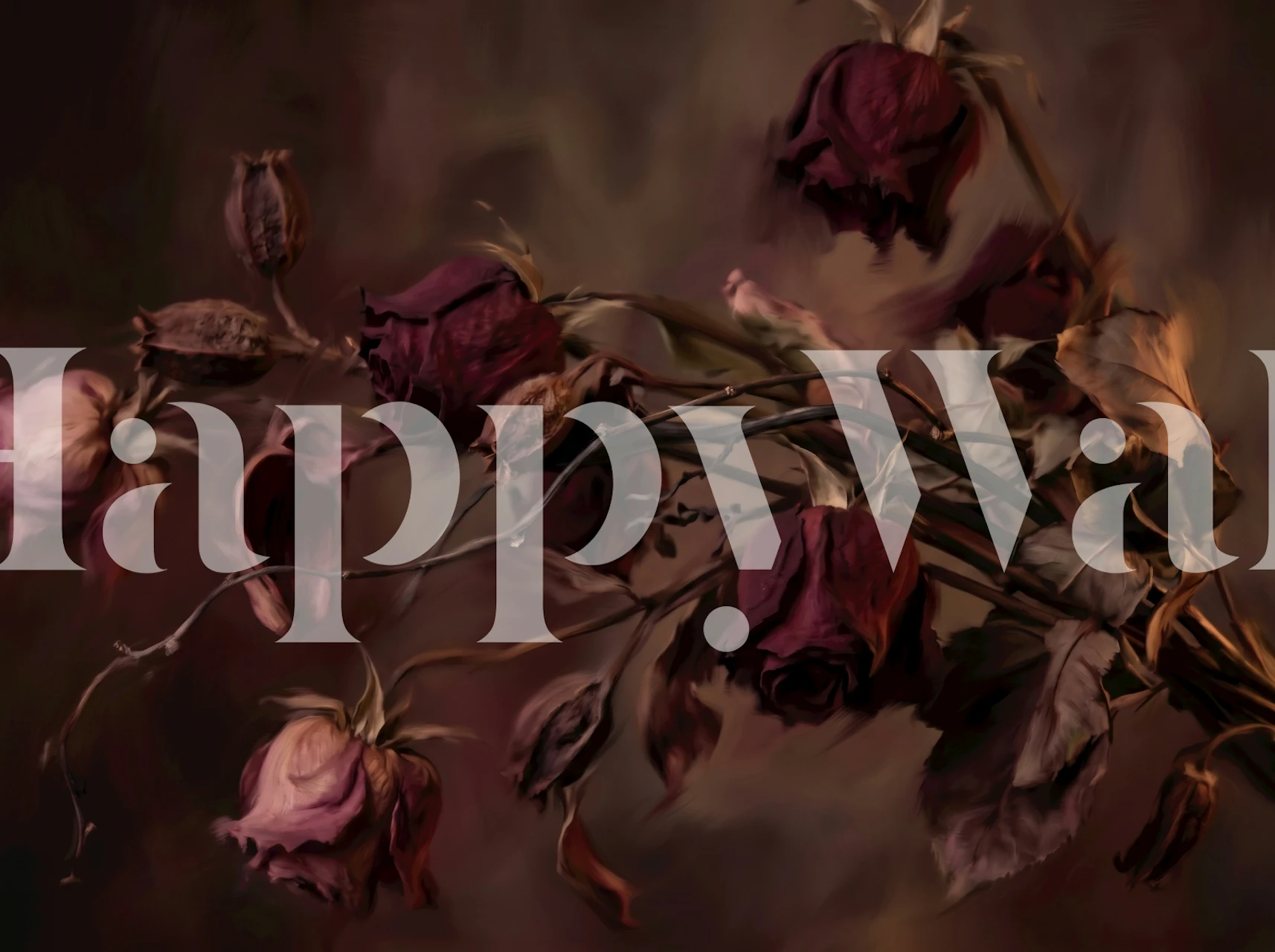 Moody withered rose wallpaper in a dark room