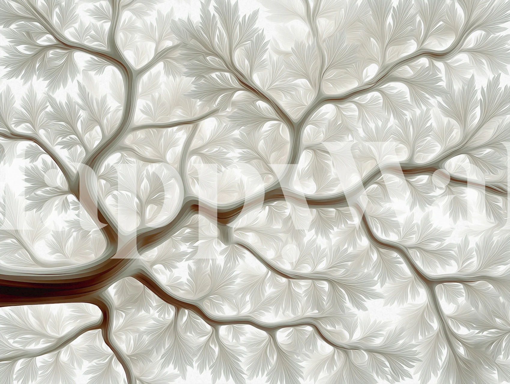 White tree branch canopy wallpaper in a room