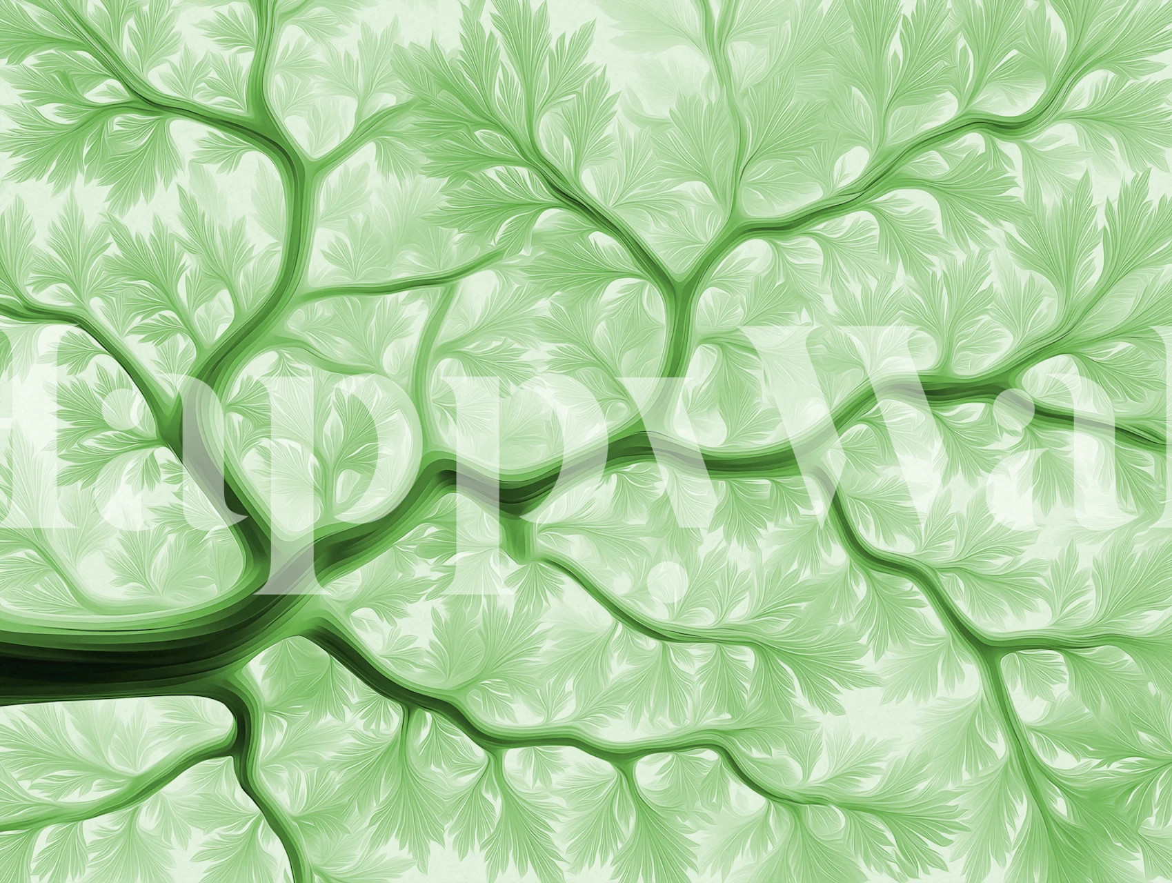 Green tree branch canopy wallpaper in room