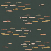 Sardines swimming on linen dark green tapet
