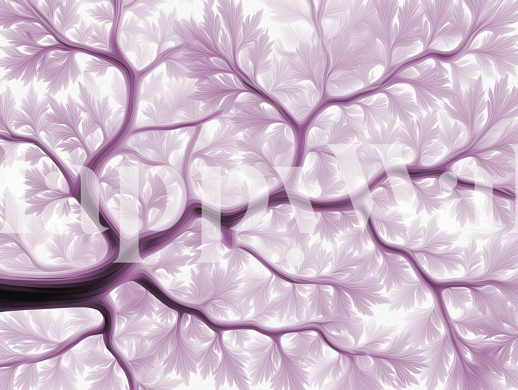 Purple tree branch wallpaper in a styled room