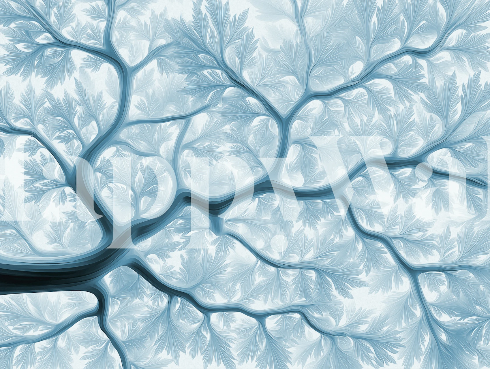 Blue tree branch canopy wallpaper in a room