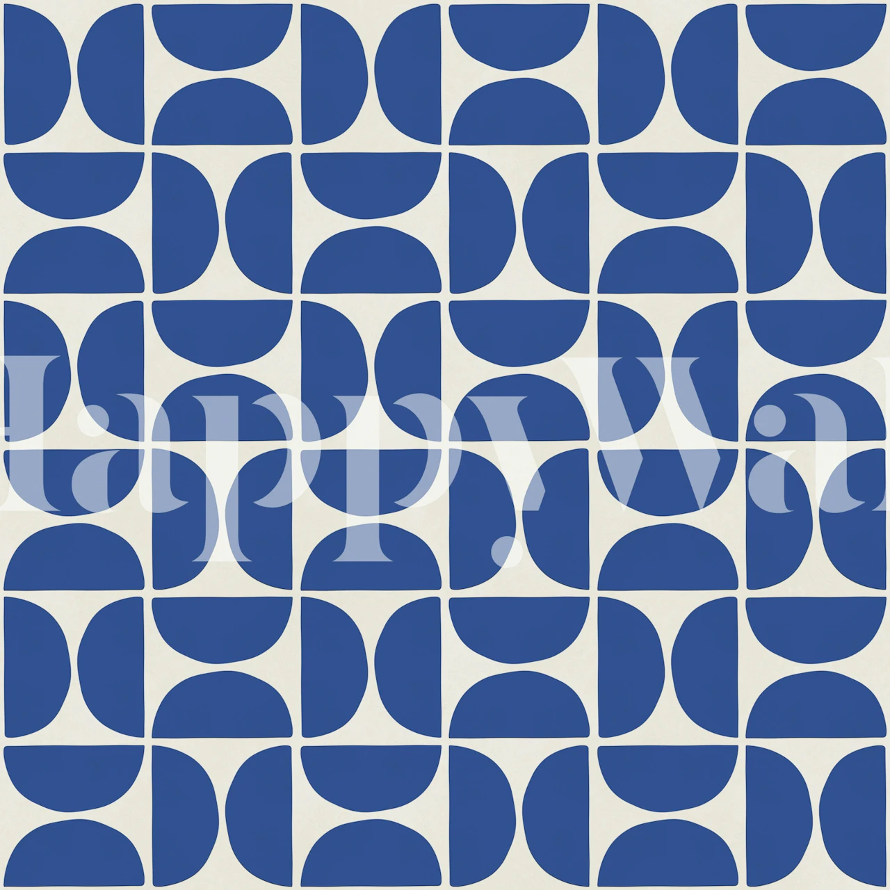 Blue half circle geometric wallpaper in a room
