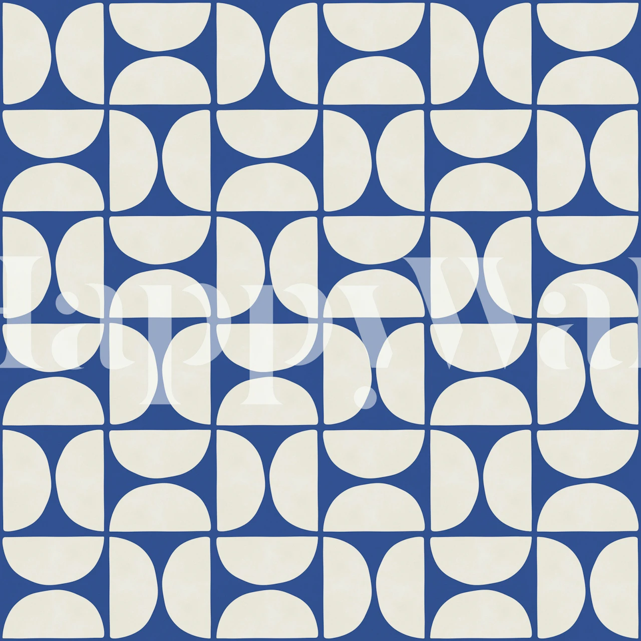 Blue geometric tile wallpaper in a modern room