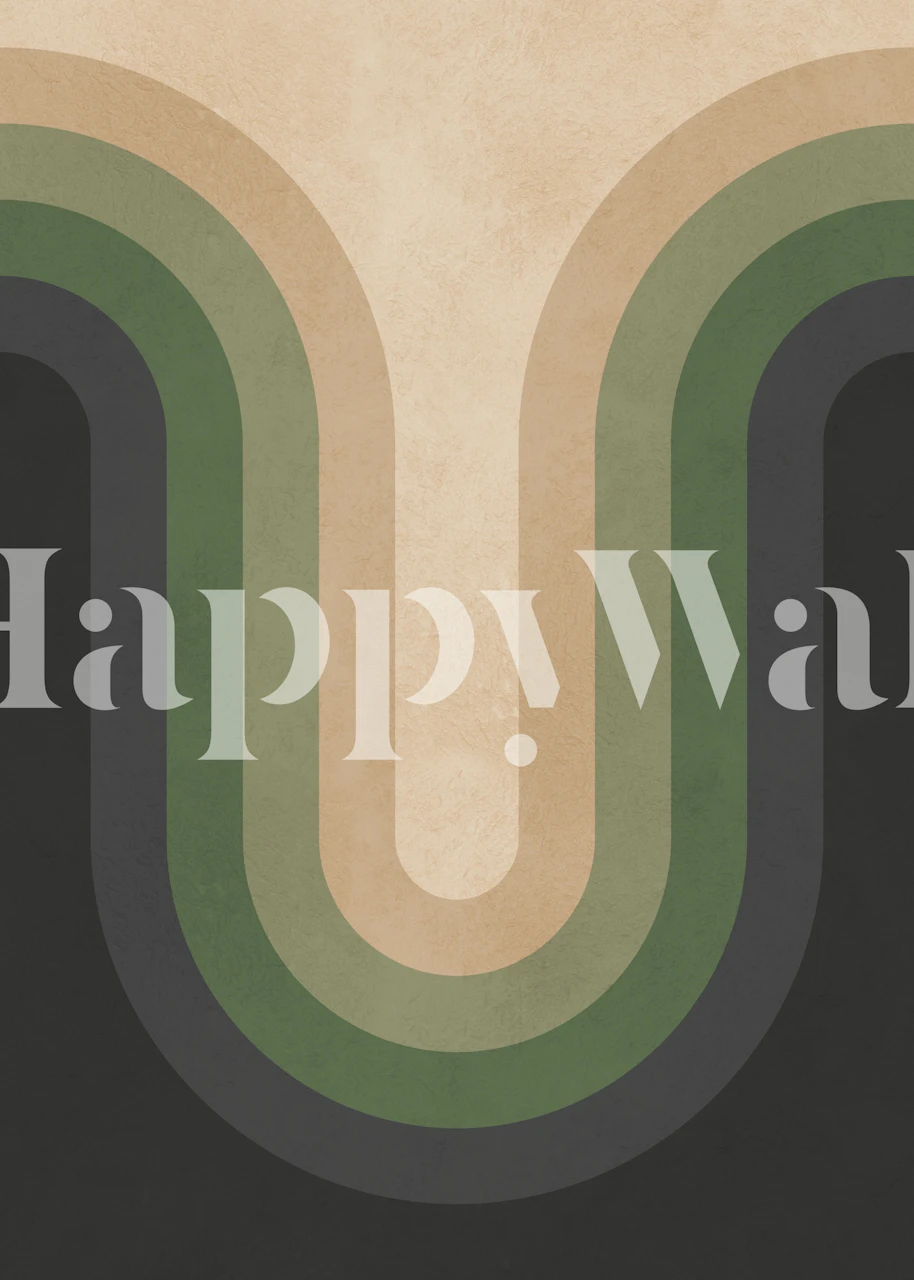 Retro arch rainbow wallpaper in olive beige room