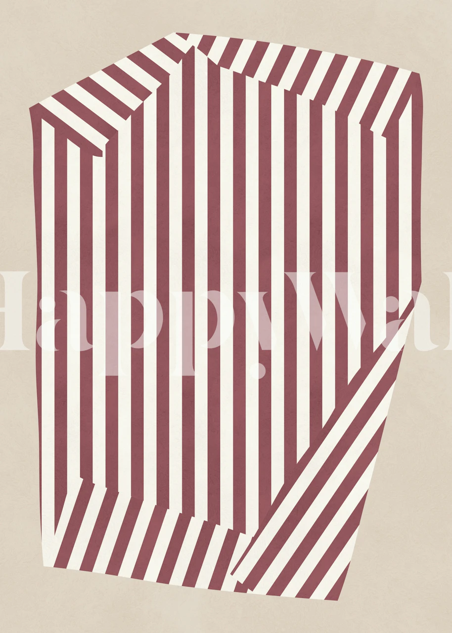 Maroon striped optical cube wallpaper in a room