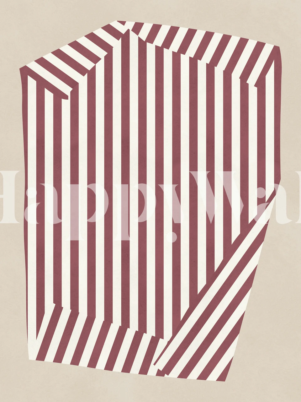 Maroon striped optical cube wallpaper in a room