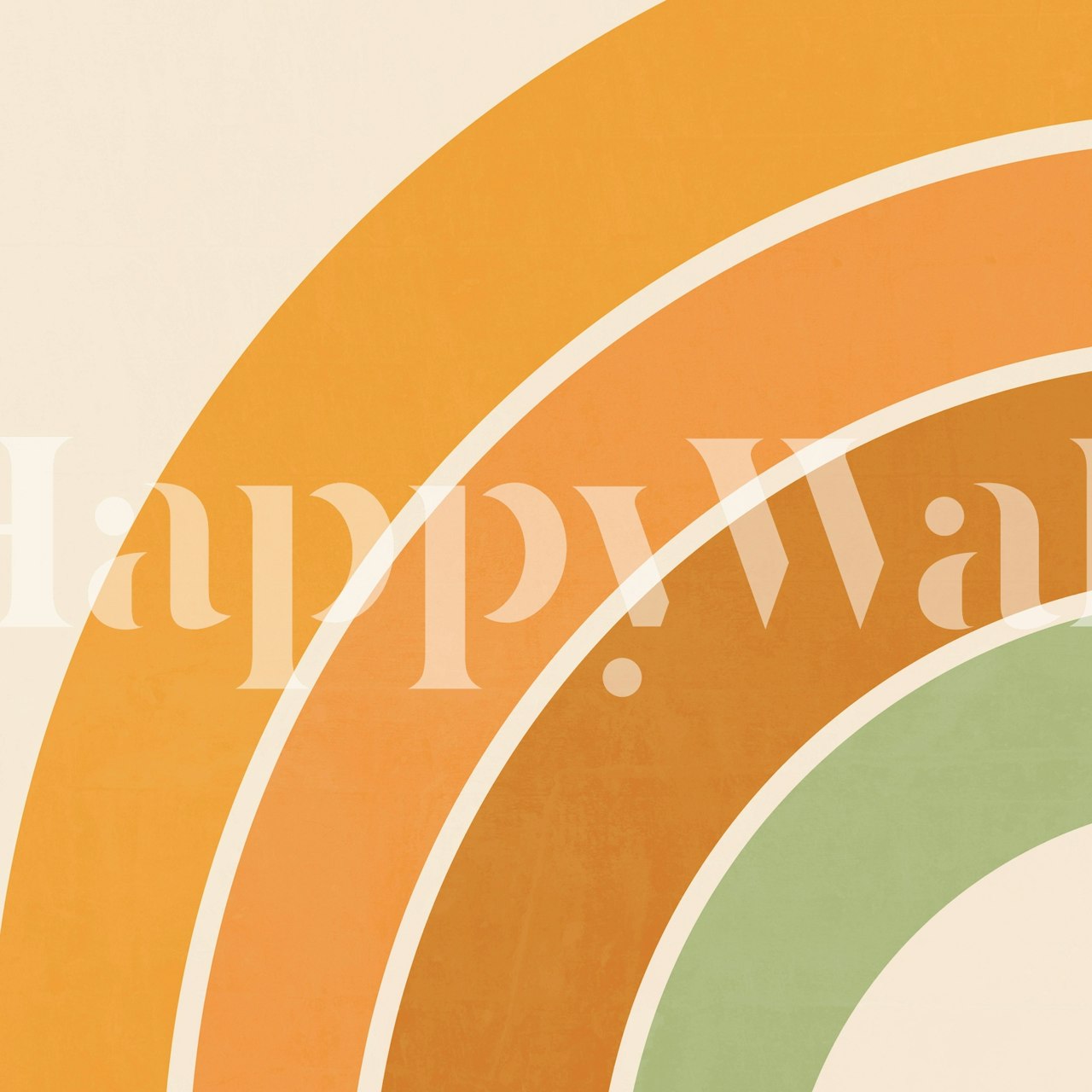 Retro curved rainbow shapes in orange, green, and cream wallpaper