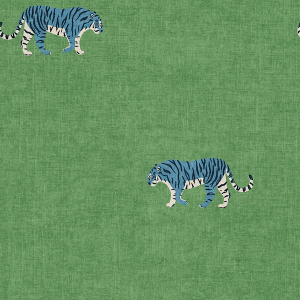 Minimalist Roaming Tiger - Blue and Green