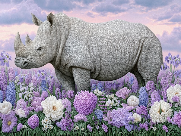 Rhino in Purple Bloom Field