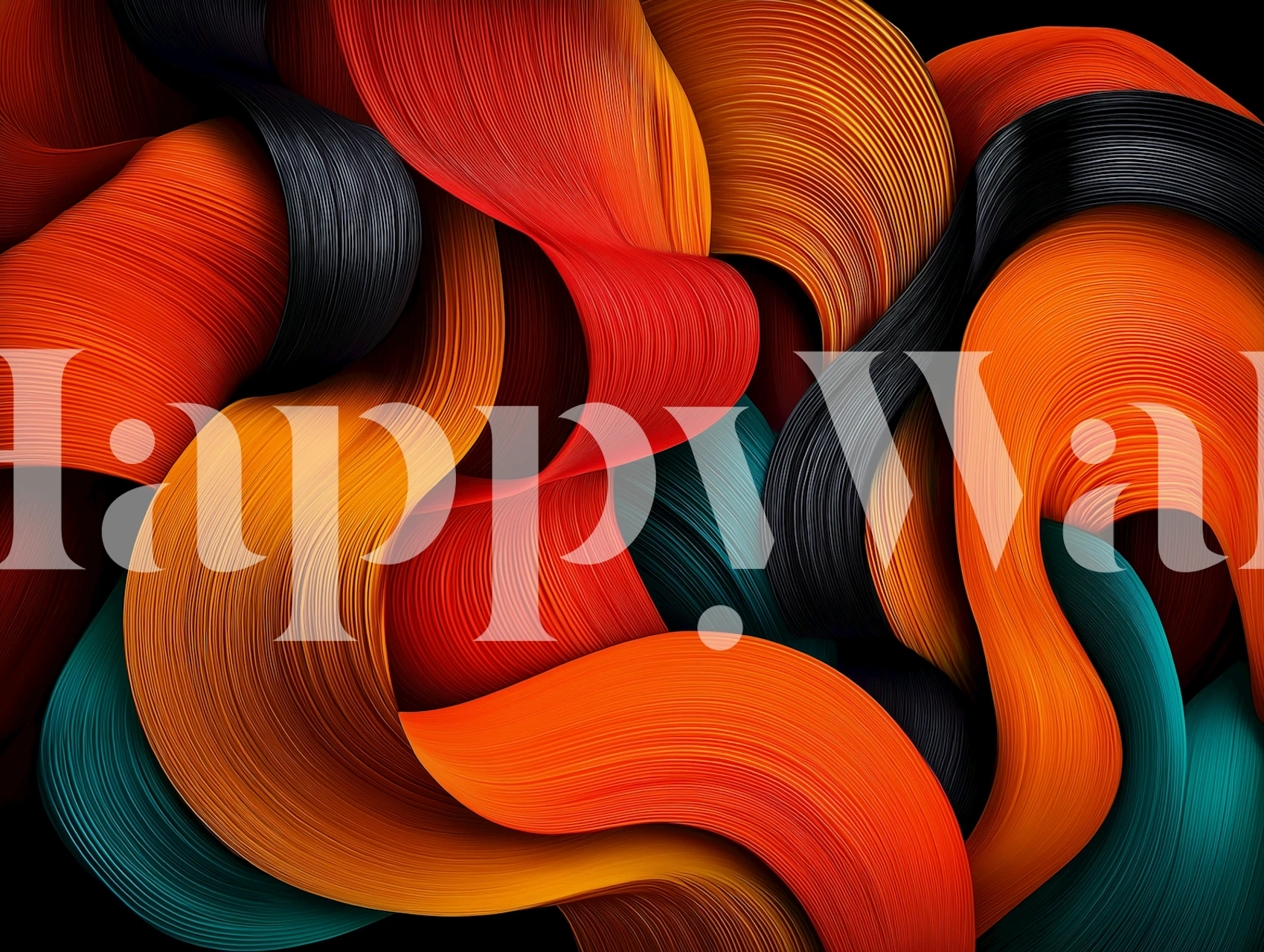 Abstract ribbon wave wallpaper in a modern room