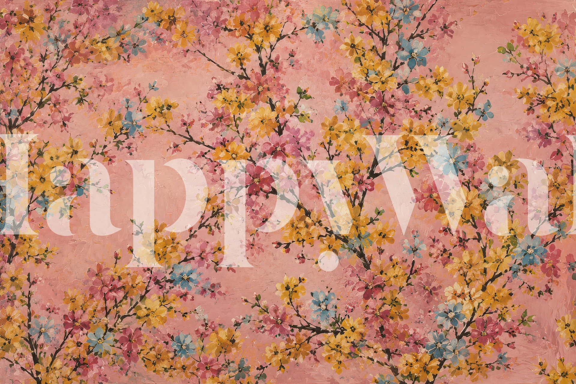 Blush room with pink and yellow floral wallpaper