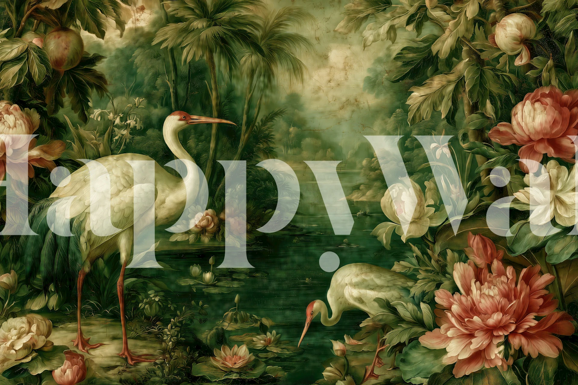 Crane pond wallpaper in a room