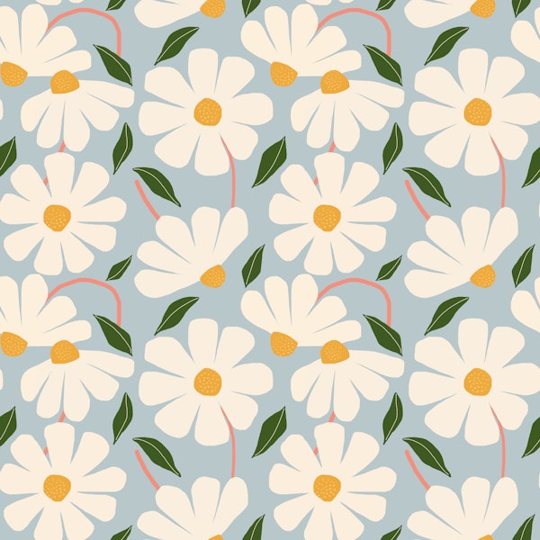 Wild Daisies pattern - blue pink