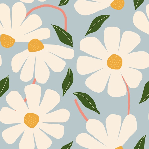 Wild Daisies large pattern - blue pink