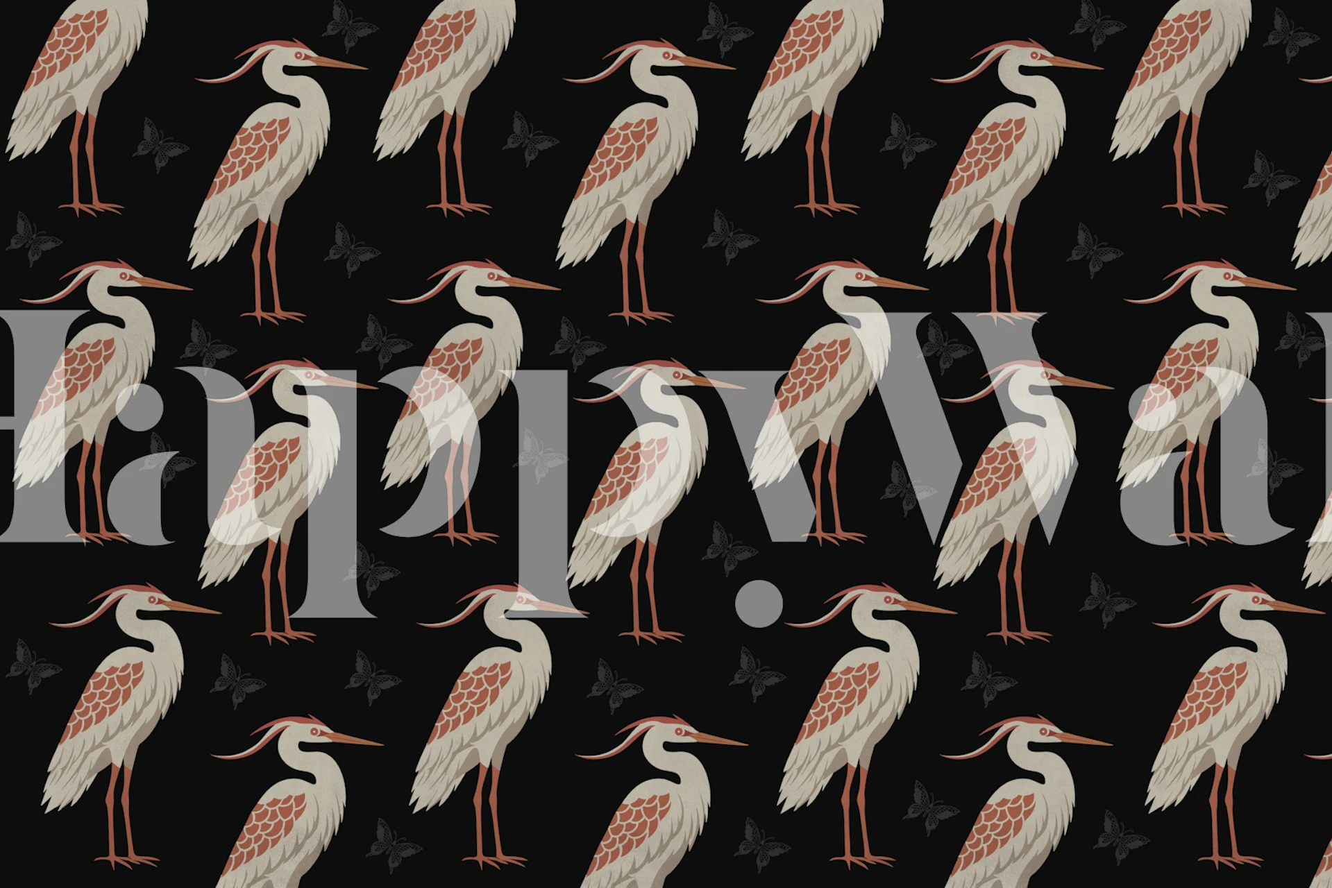 Muted heron wallpaper in a dark room setting