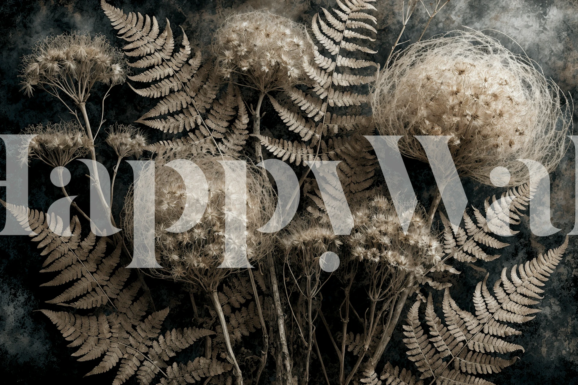 Moody dried wildflower wallpaper in a room
