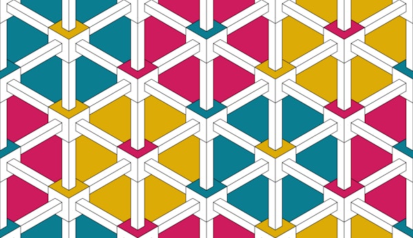 Optical Illusion Cube Weave -Pink Cyan Gold M