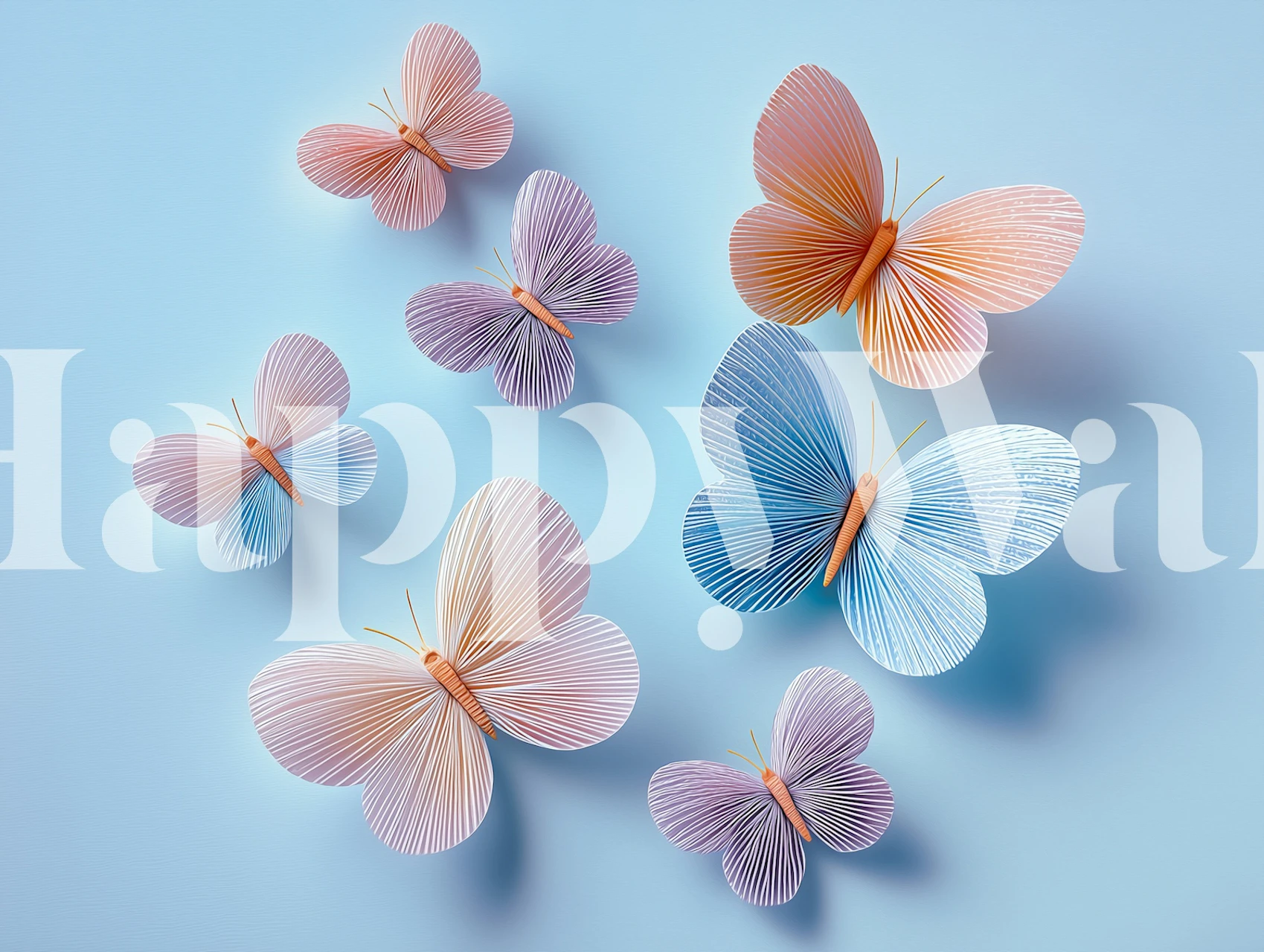 Pastel butterfly wallpaper in a soft blue room