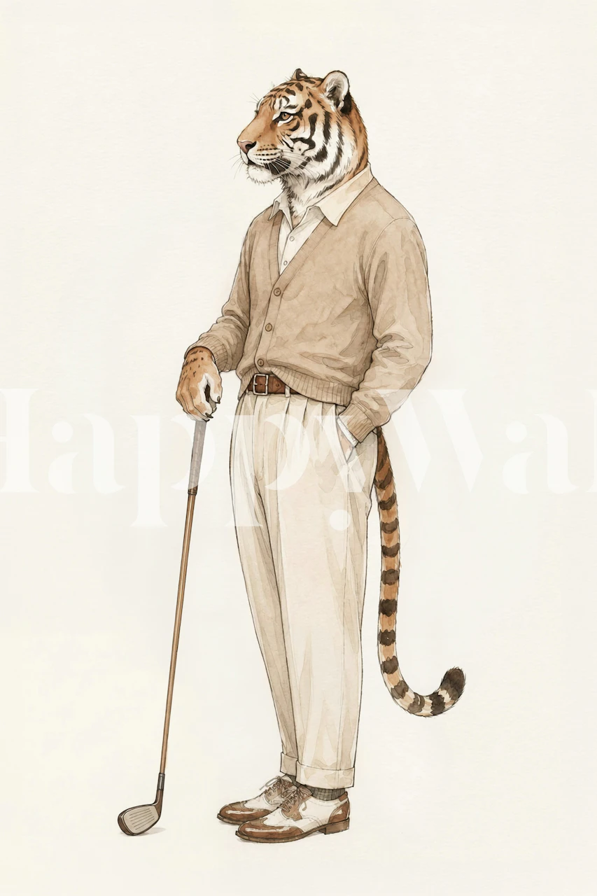 Golf tiger wallpaper in a styled room