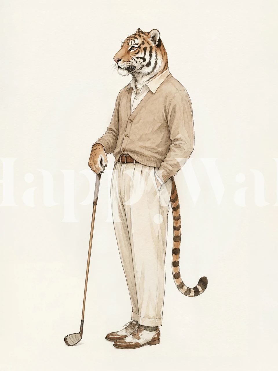 Golf tiger wallpaper in a styled room