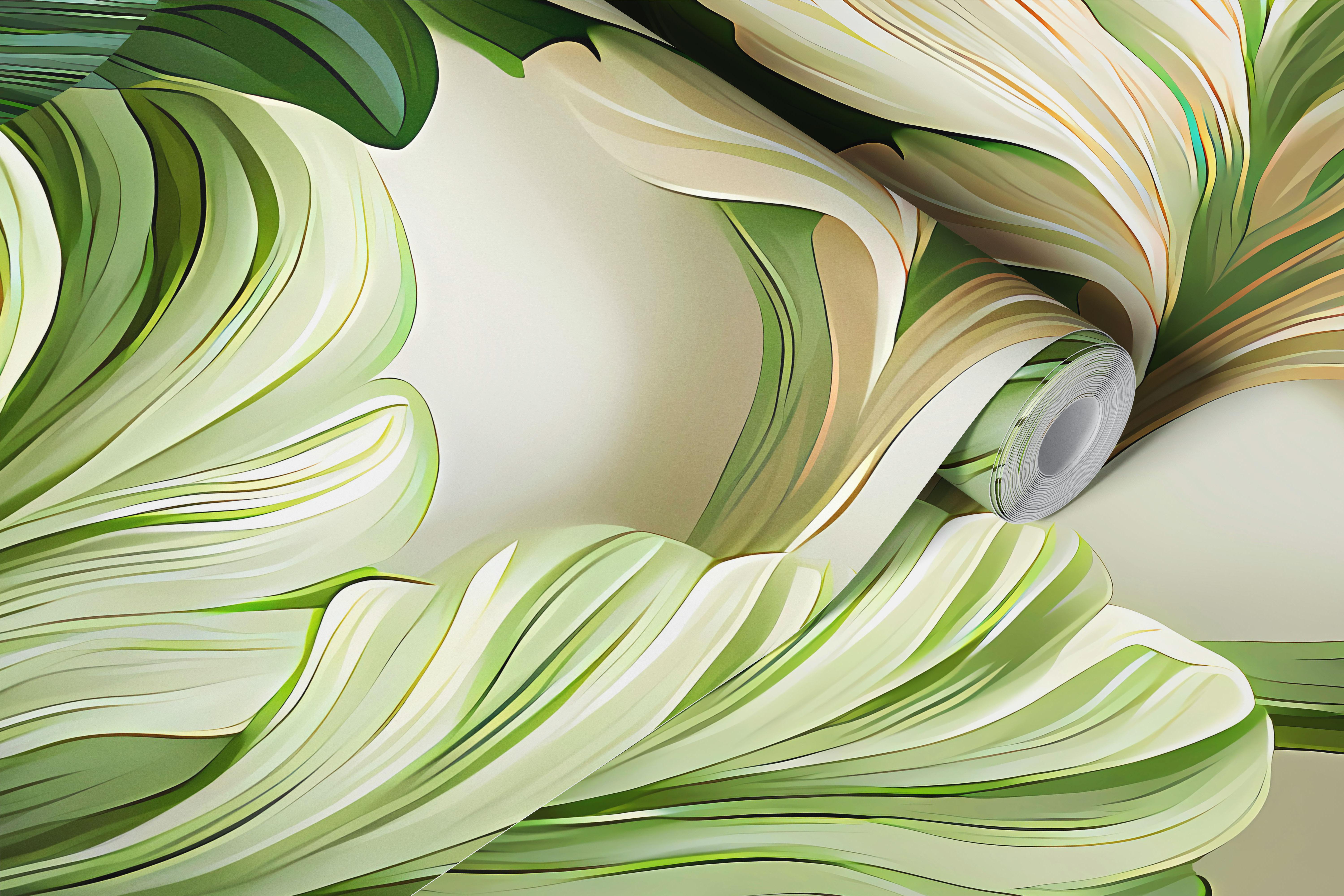 Green botanical leaf wallpaper in a bright room