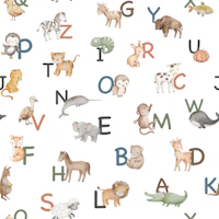 Nursery ABC Animals Watercolor Small in White wallpaper