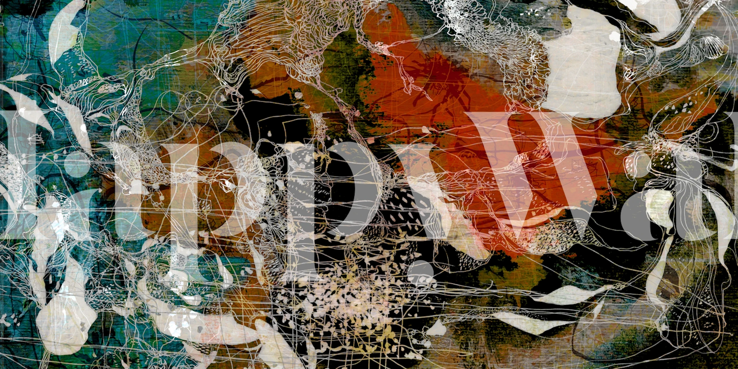 Abstract teal and rust wallpaper in a modern room