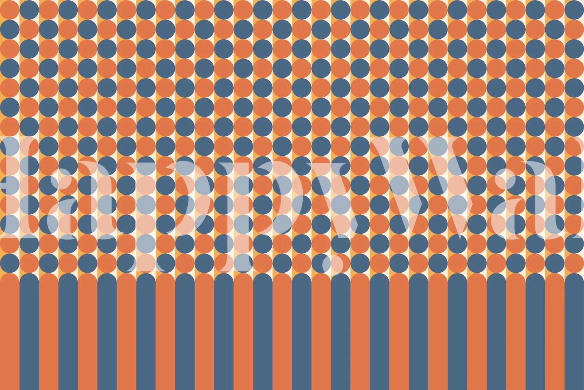Blue and orange polka dot wallpaper in a room