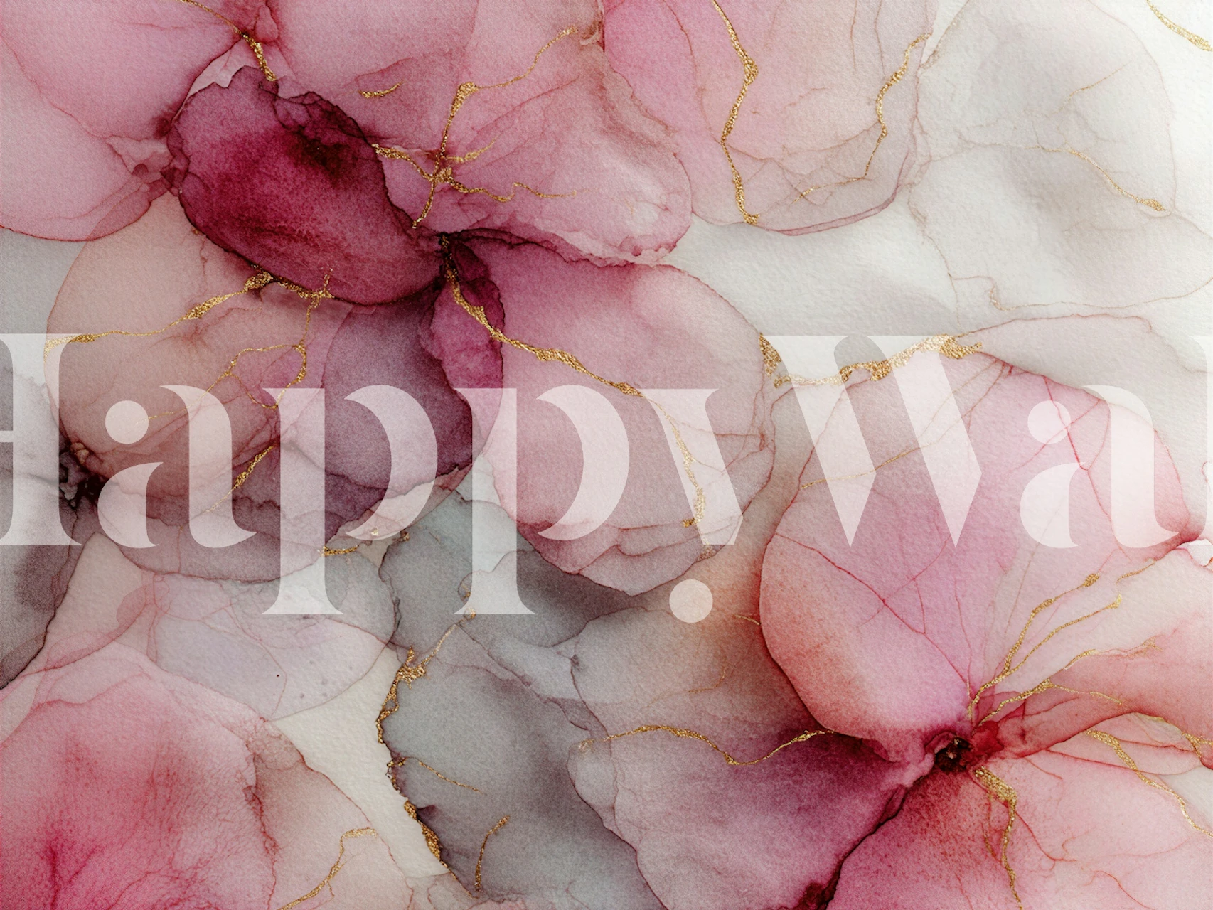Rose gold floral wallpaper in a soft pink room