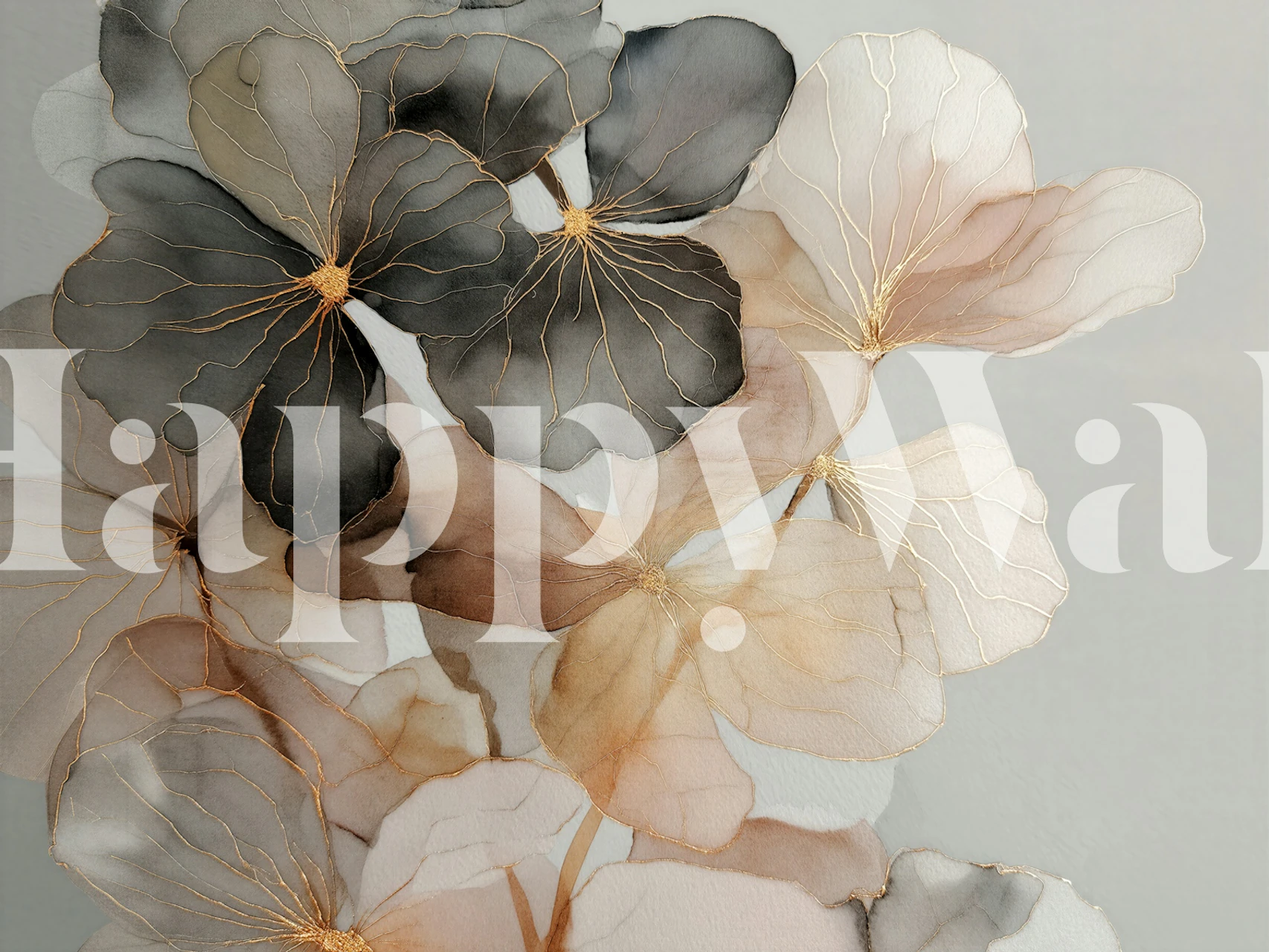Gray beige floral wallpaper in a styled room