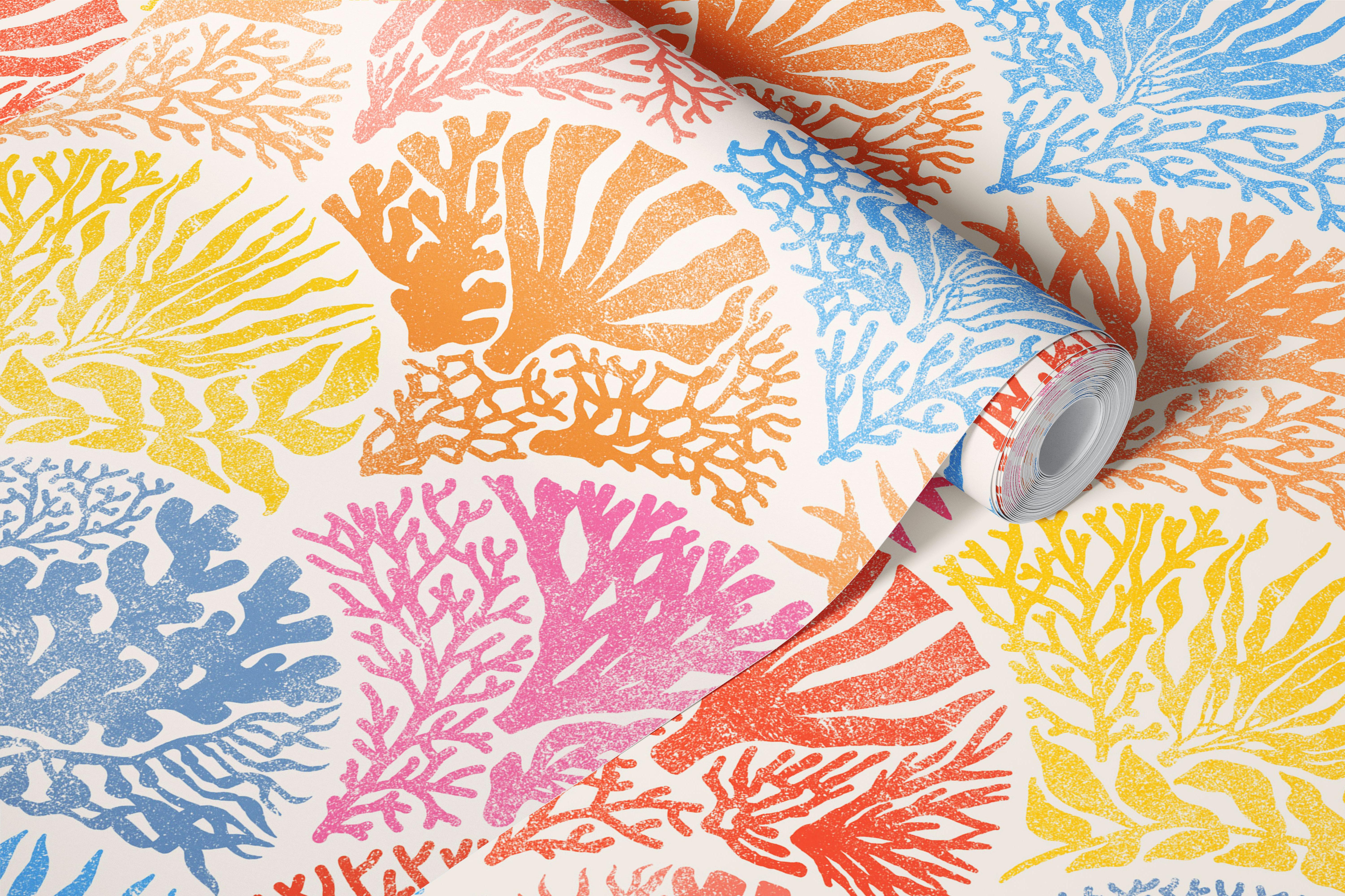 Colorful coral wallpaper in a bright room