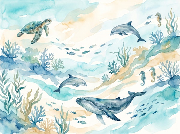 Watercolor Ocean Animals
