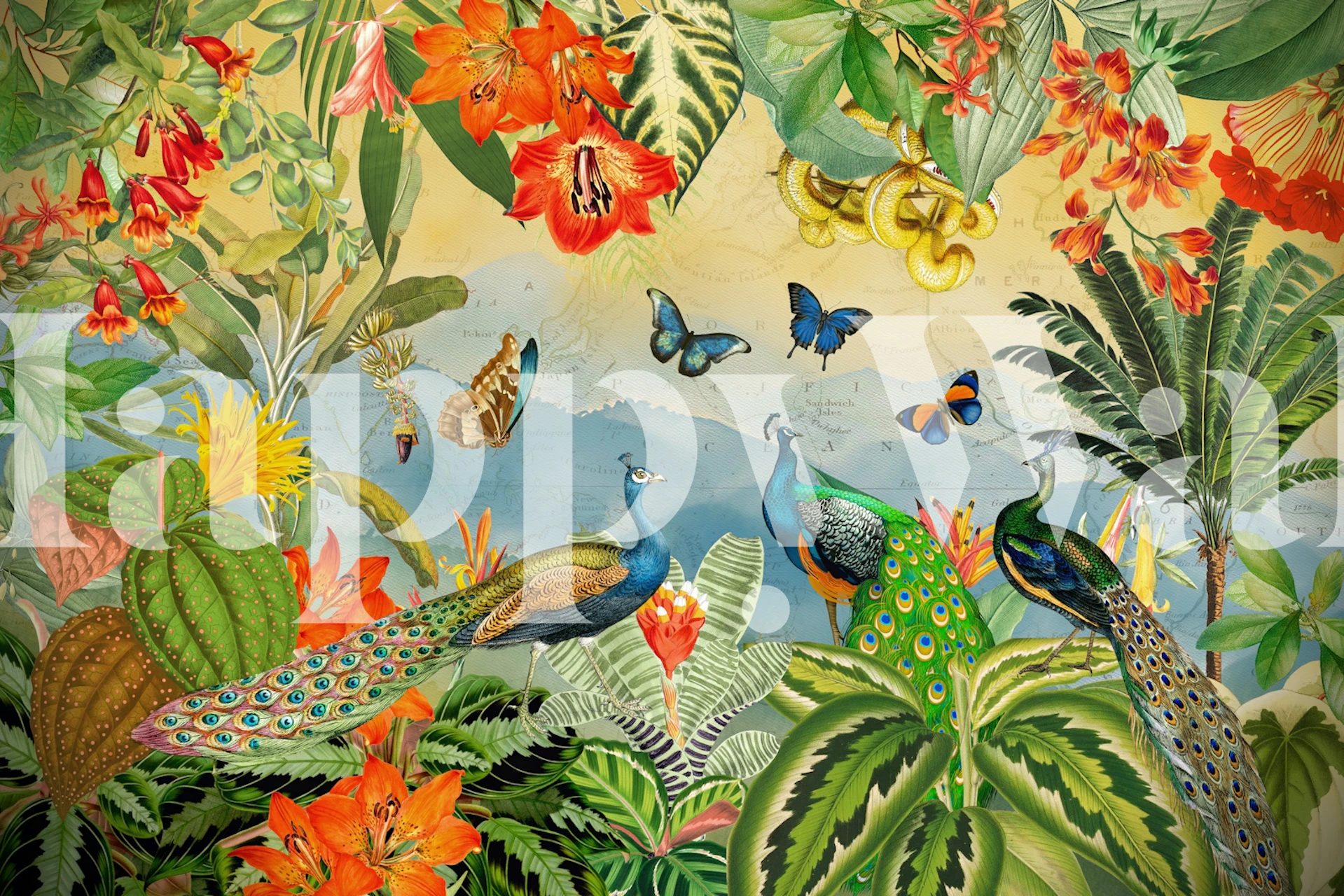 Exotic Gold Jungle Peacocks wallpaper
