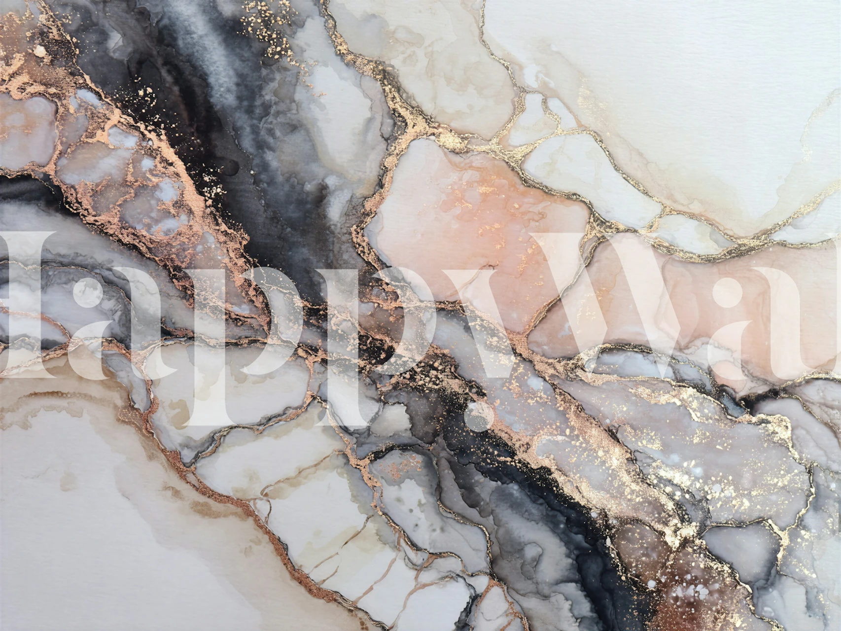 Champagne rose marble wallpaper in a modern room