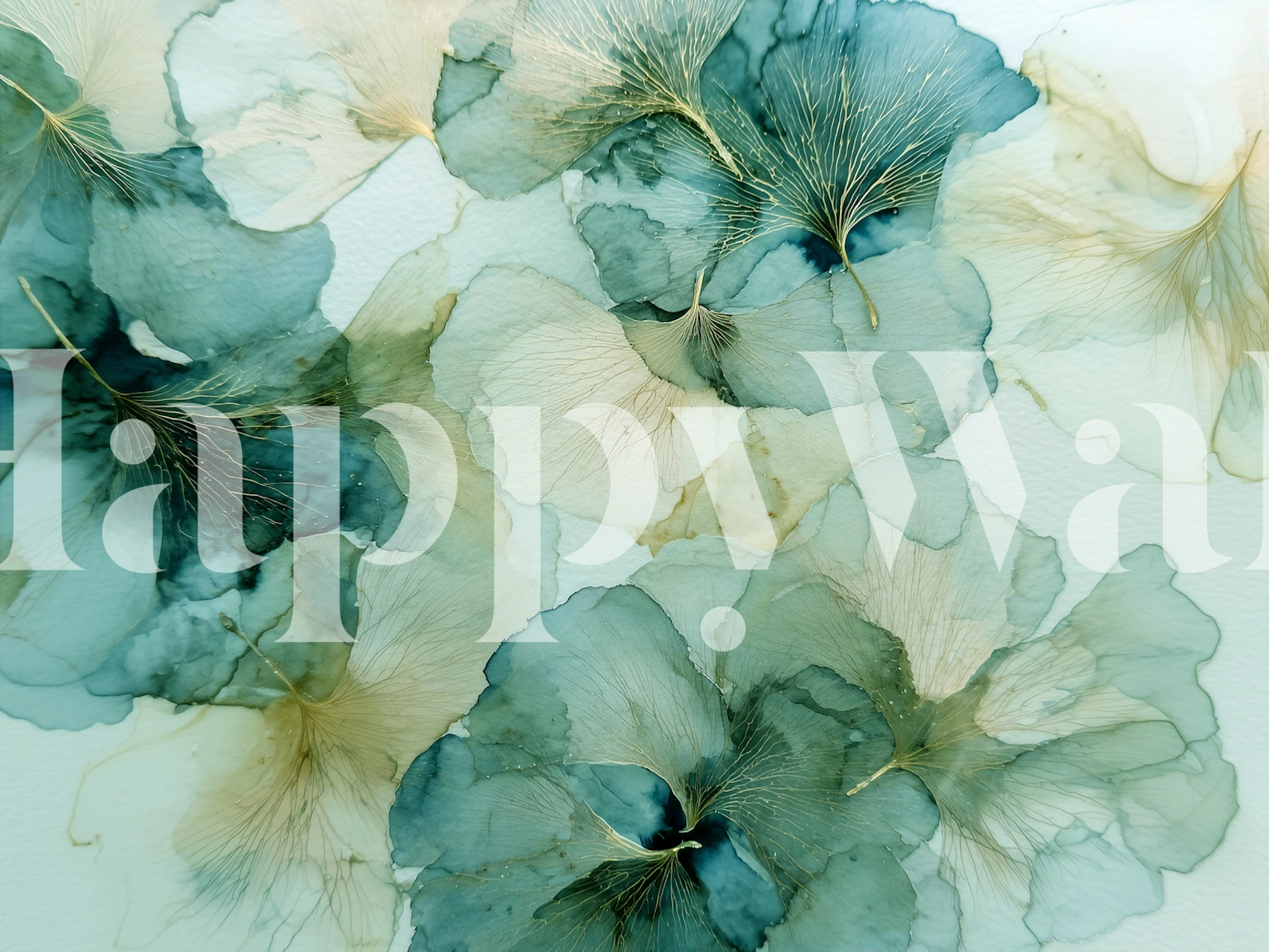 Blue watercolor floral wallpaper in a living room