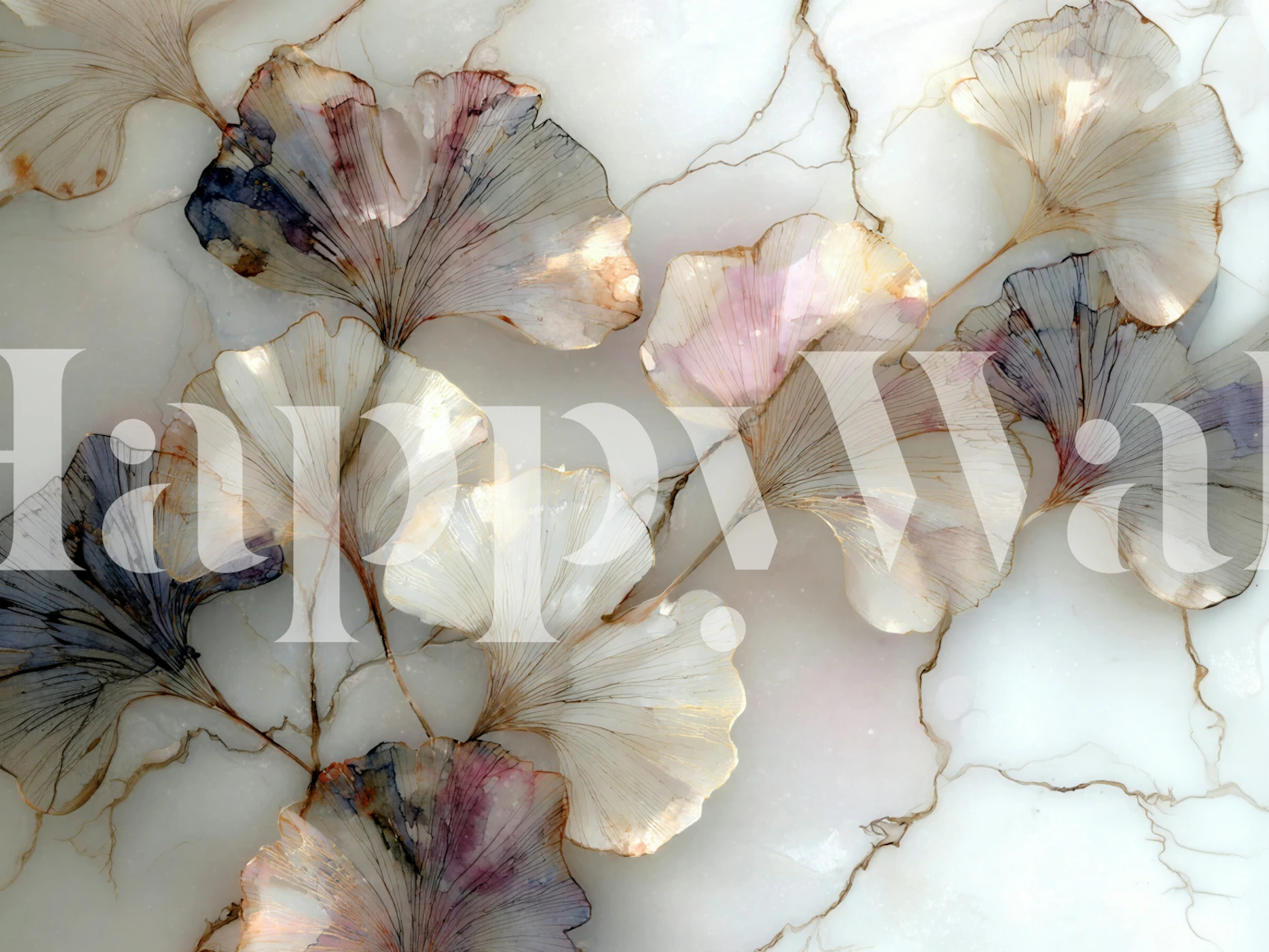 Pearl ginkgo leaf wallpaper in a soft room