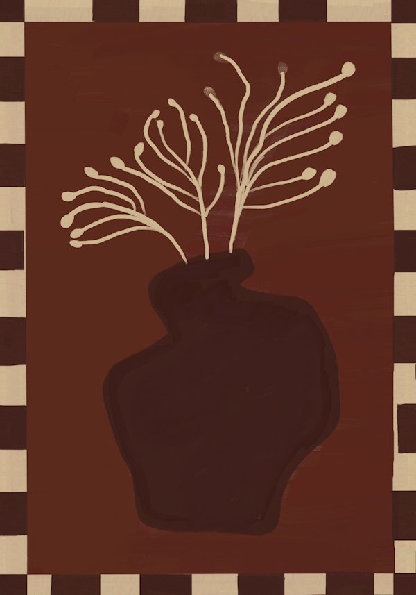 Terracotta Vase with White Stems