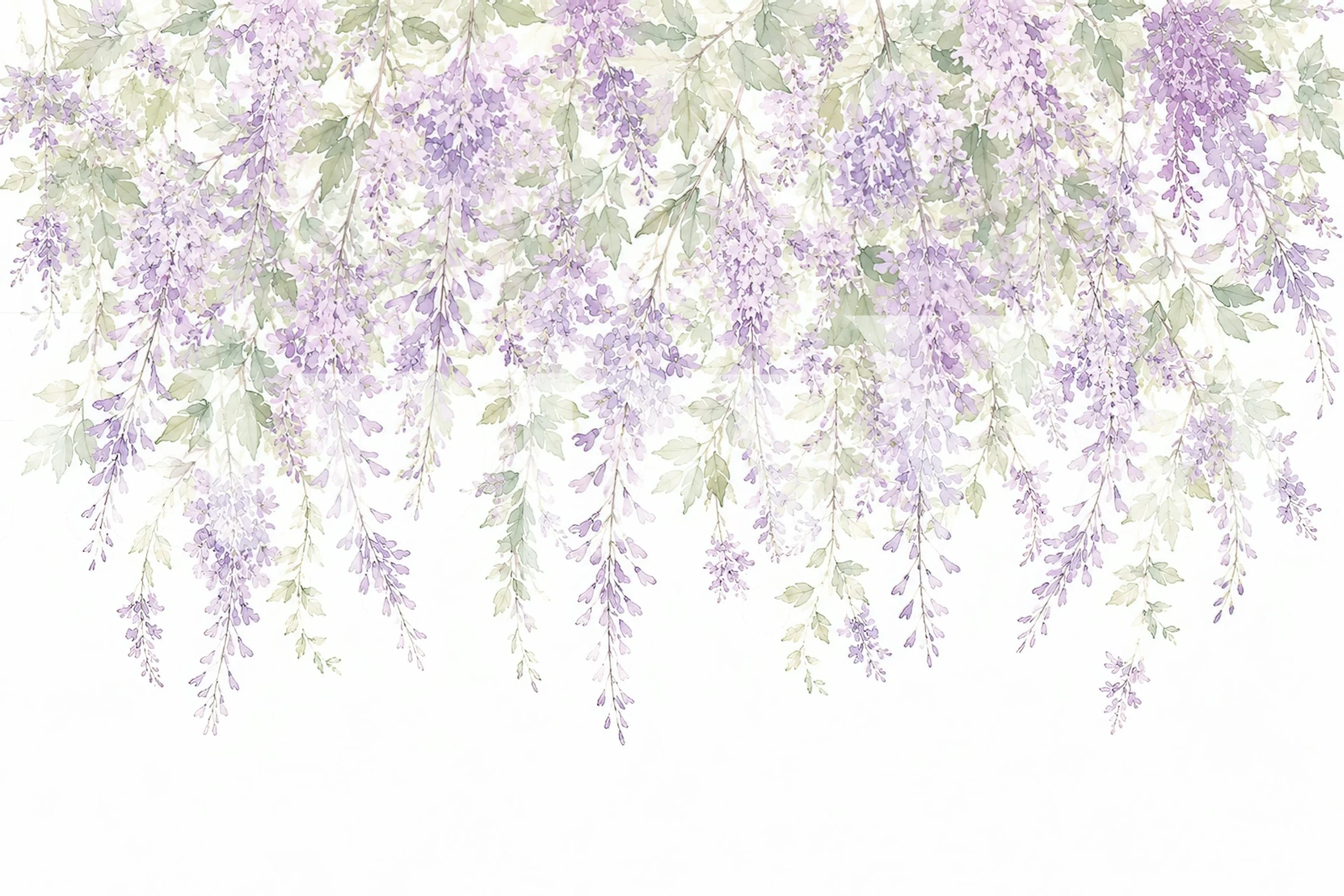 Purple wisteria wallpaper in a bright room