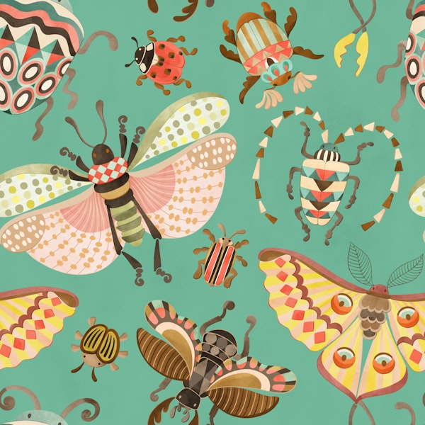 Whimsical bugs aquagreen - large scale