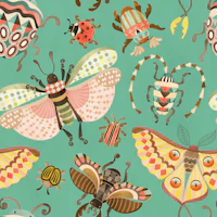 Whimsical bugs aquagreen - medium scale tapet