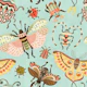 Whimsical bugs light blue - large scale