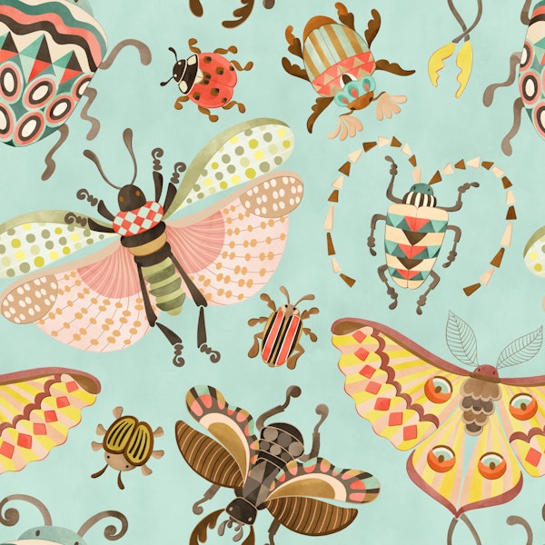 Whimsical bugs light blue - large scale