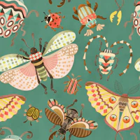 Whimsical bugs teal - medium scale tapet