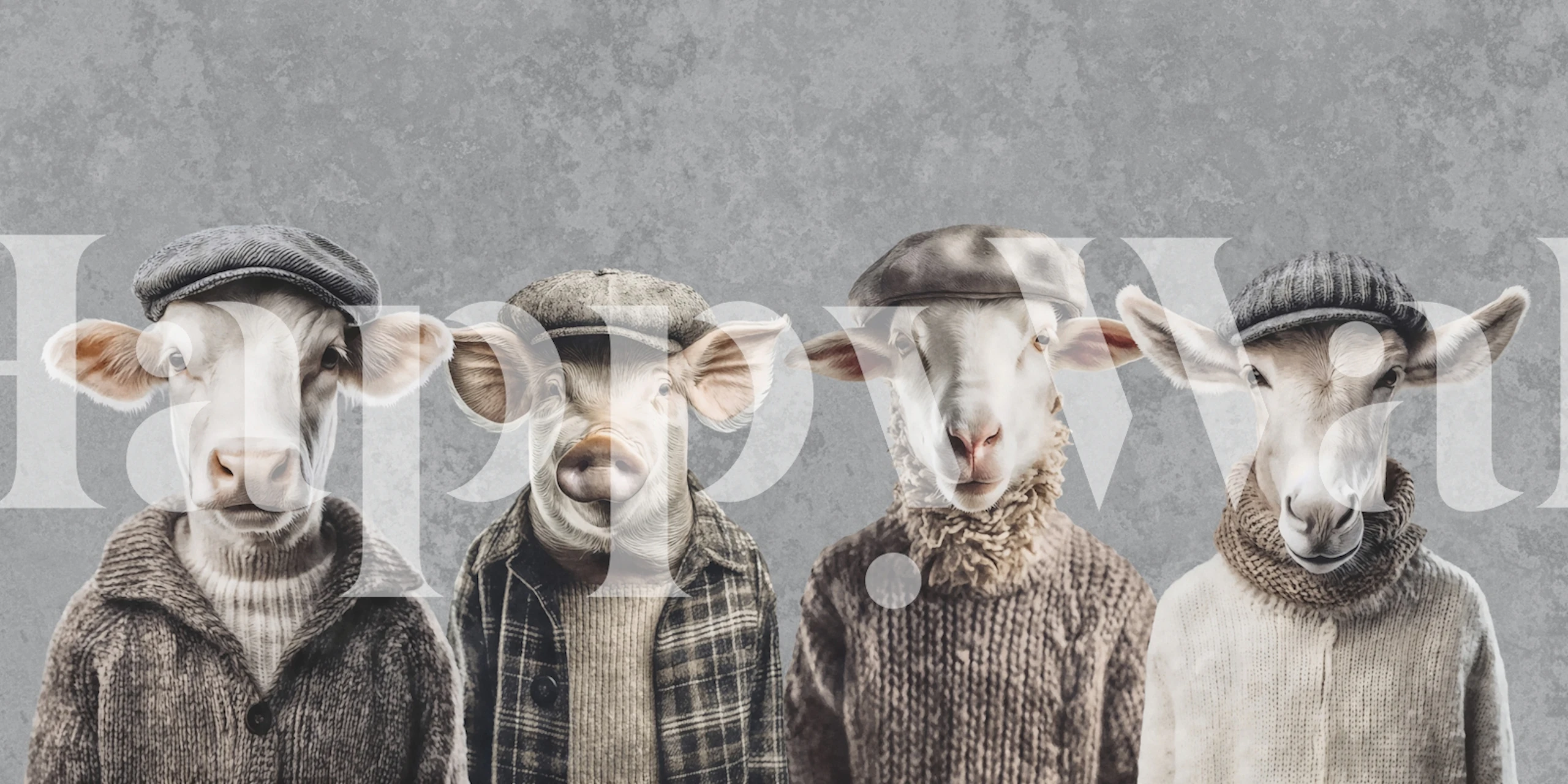 Farm animal wallpaper in a rustic room setting