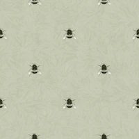 Tiny Bumblebees on Foliage - Olive Green tapete