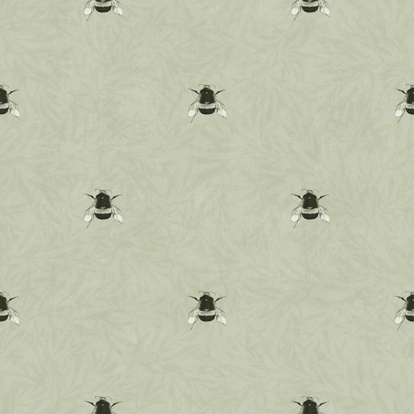 Tiny Bumblebees on Foliage - Olive Green