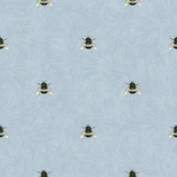 Tiny Bumblebees on Foliage - Misty Blue tapete