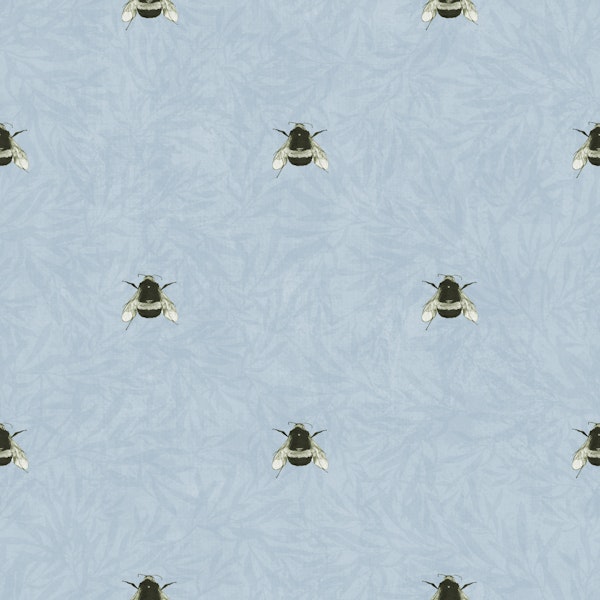 Tiny Bumblebees on Foliage - Misty Blue